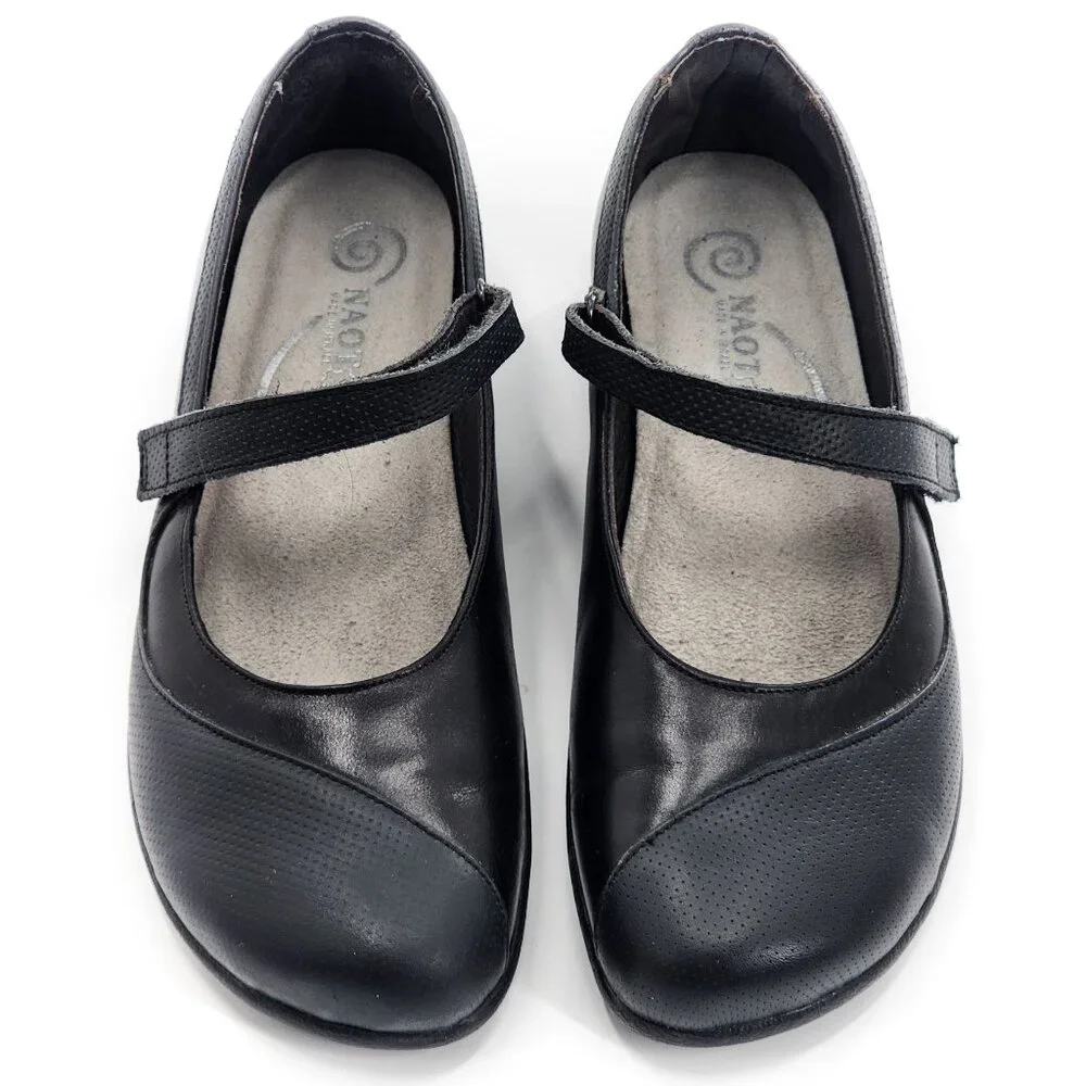 NAOT Leather Mary Jane Shoes Flats Hook & Loop Blue Black
